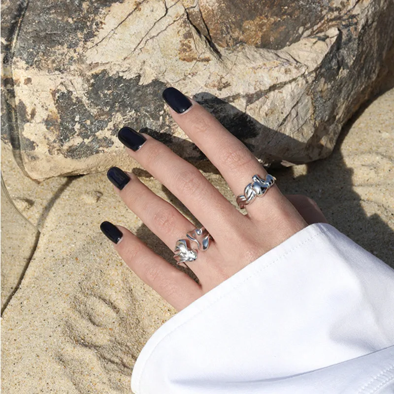 

925 Korean Sterling Silver Irregular Opening Adjustable Rings Gift For Women Gold Minimalist Designer Ring Pendants Of Jewelry