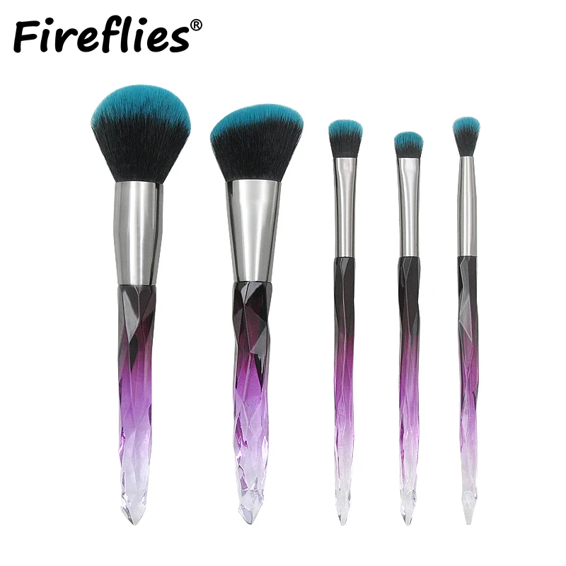

Fireflies Makeup Brushes (5PCS/SET) Purple/Silver Professional Brush Natural Hair Foundation Powder Blushes Free Shipping