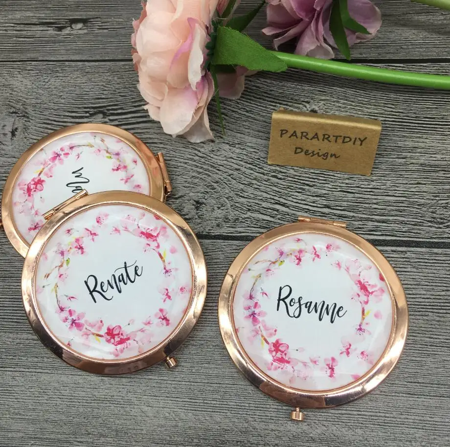 

personalize any text language Unique Custom logo Wedding Bride to be Bridesmaid gifts Personalized portable compact mirror gift