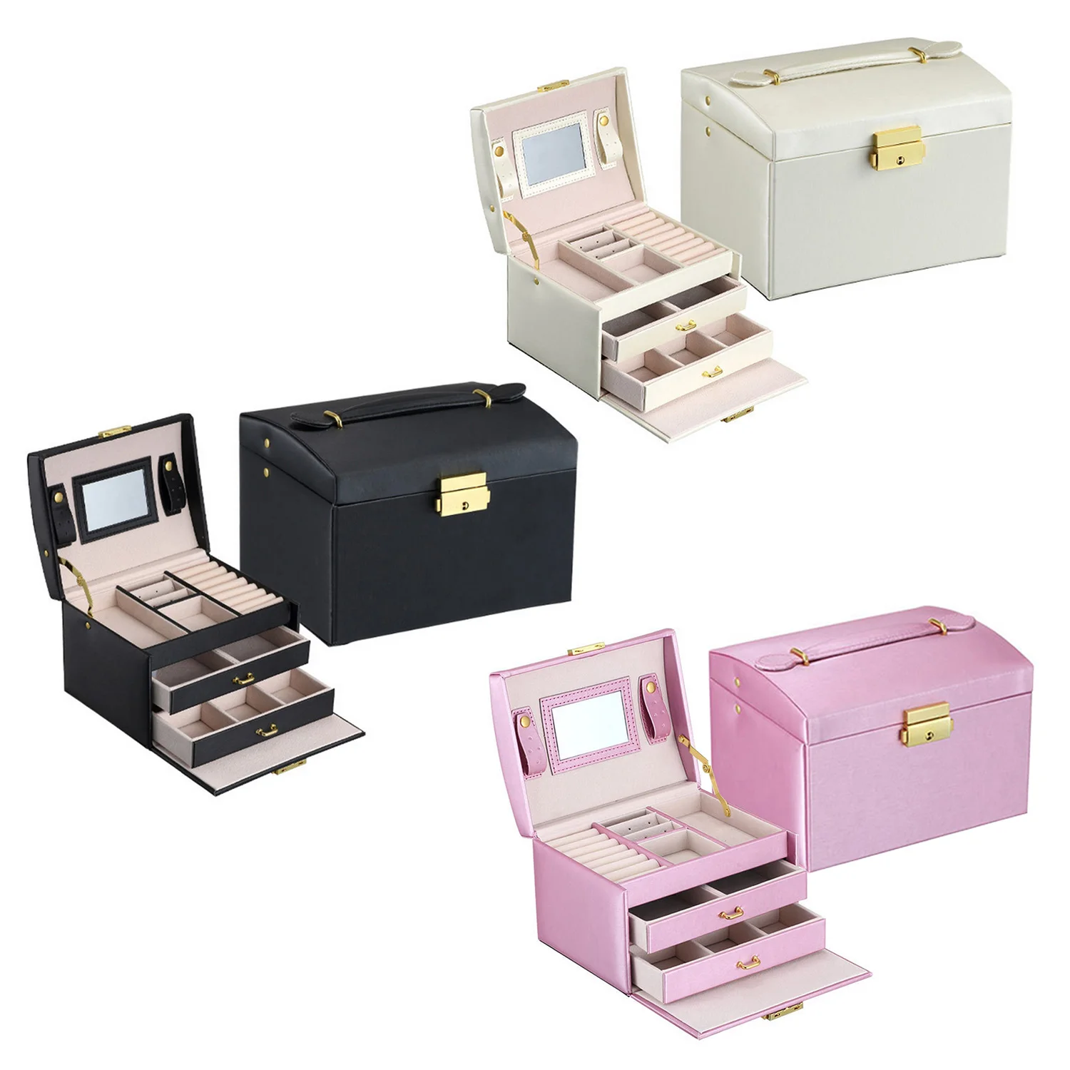 Шкатулка для драгоценностей Портативный 3-Слои искусственная кожа косметическая