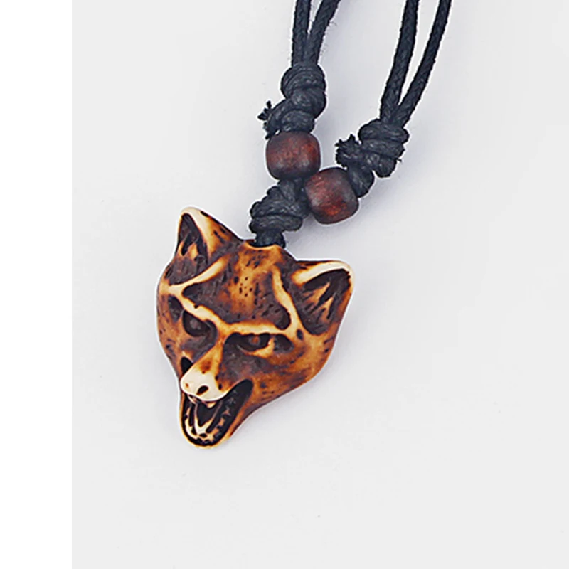 

Fashion Faux Yak Bone Animals Head Brown Wolf Pendant Adjustable Necklace Charm Accessories Men Jewelry Gifts For Friends