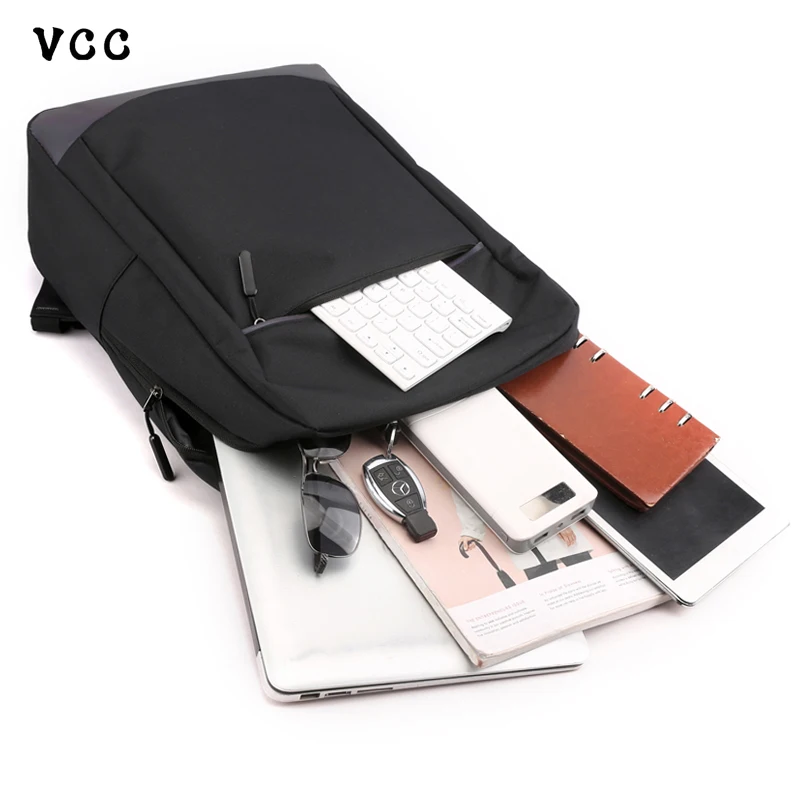 

VCC Men's Business Backpack Travel Multifunctional Mezzanine Computer Bag Solid Color Outdoor Waterproof Backpack