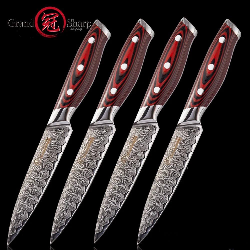 GRANDSHARP 4 шт. Набор ножей для стейка Дамасские кухонные ножи 67 слоев VG10 японские