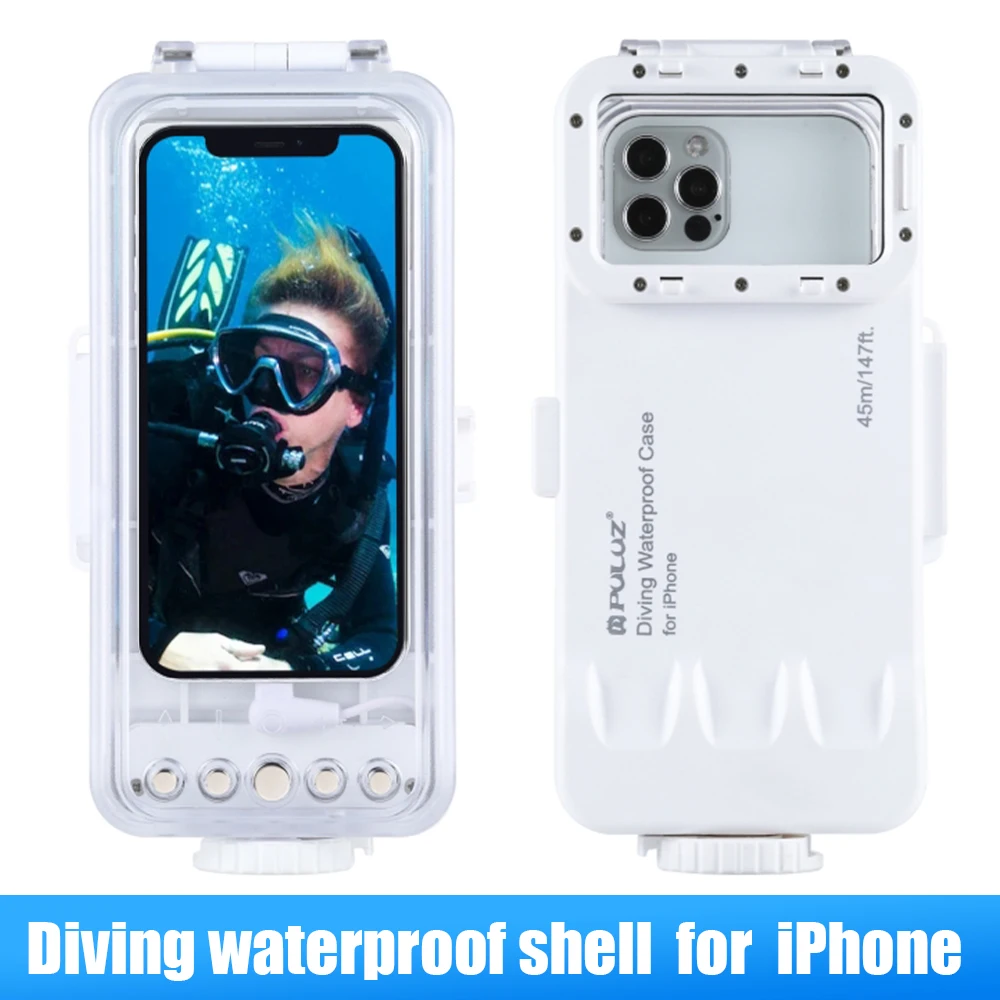 

PULUZ 45m/147ft Waterproof Diving Housing Photo Video Taking Underwater Cover Case for iPhone X Series iOS 13.0 or Above Version