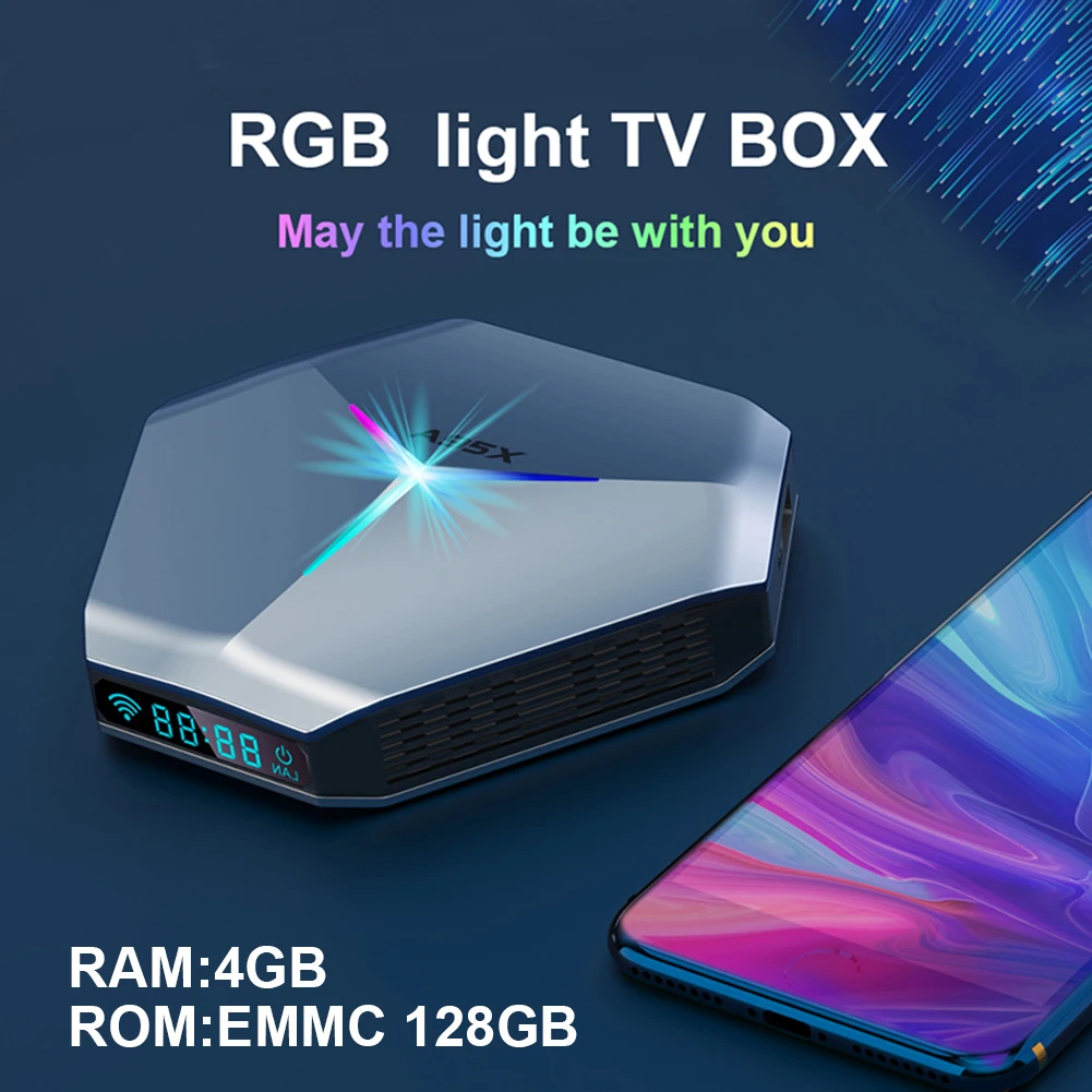 

A95X F4 Amlogic S905X4 RGB светильник ТВ Box Android 10 4G 64 Гб оперативной памяти, 32 Гб встроенной памяти, 128 ГБ Поддержка двухъядерный процессор Wi-Fi 8K Youtube Media ...
