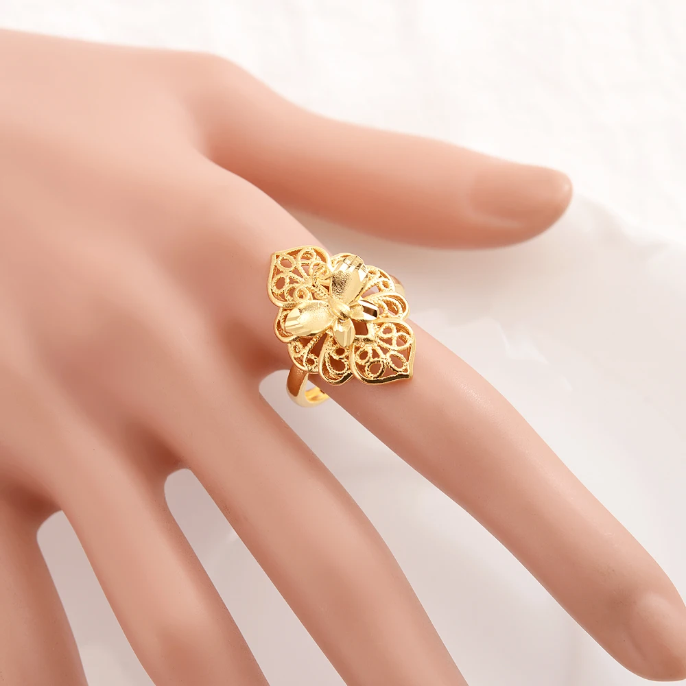 

24k Flowers Gold Ring For Women Gold Color Finger Ring Exquisite Design Ethiopian/African/Nigerian/Israel for Women Girls Gifts