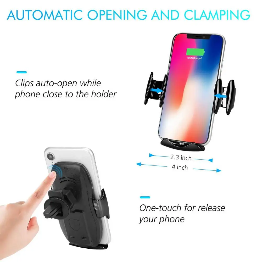 

Wireless Car Charger, 15W Auto-Clamping Qi Fast Charging Car Mount Charger Air Vent Phone Holder for iphone for samsung galaxy
