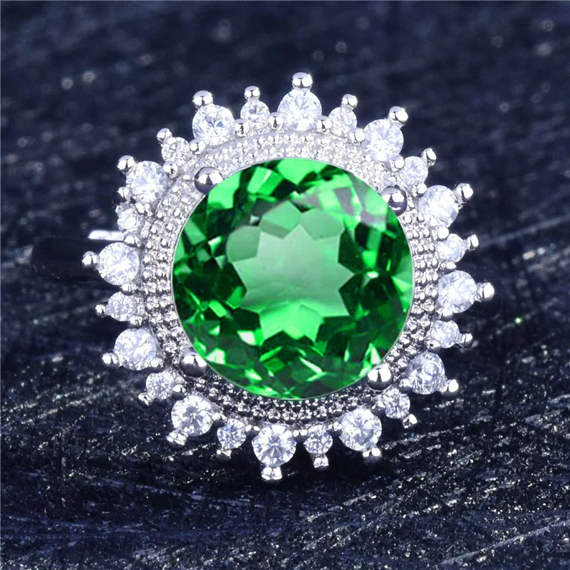

New Arrival Crystal Green Flower Ring For Lady Bridal Wedding Accessories Fashion Silver 925 Sterling Ring Women Jewelry Present