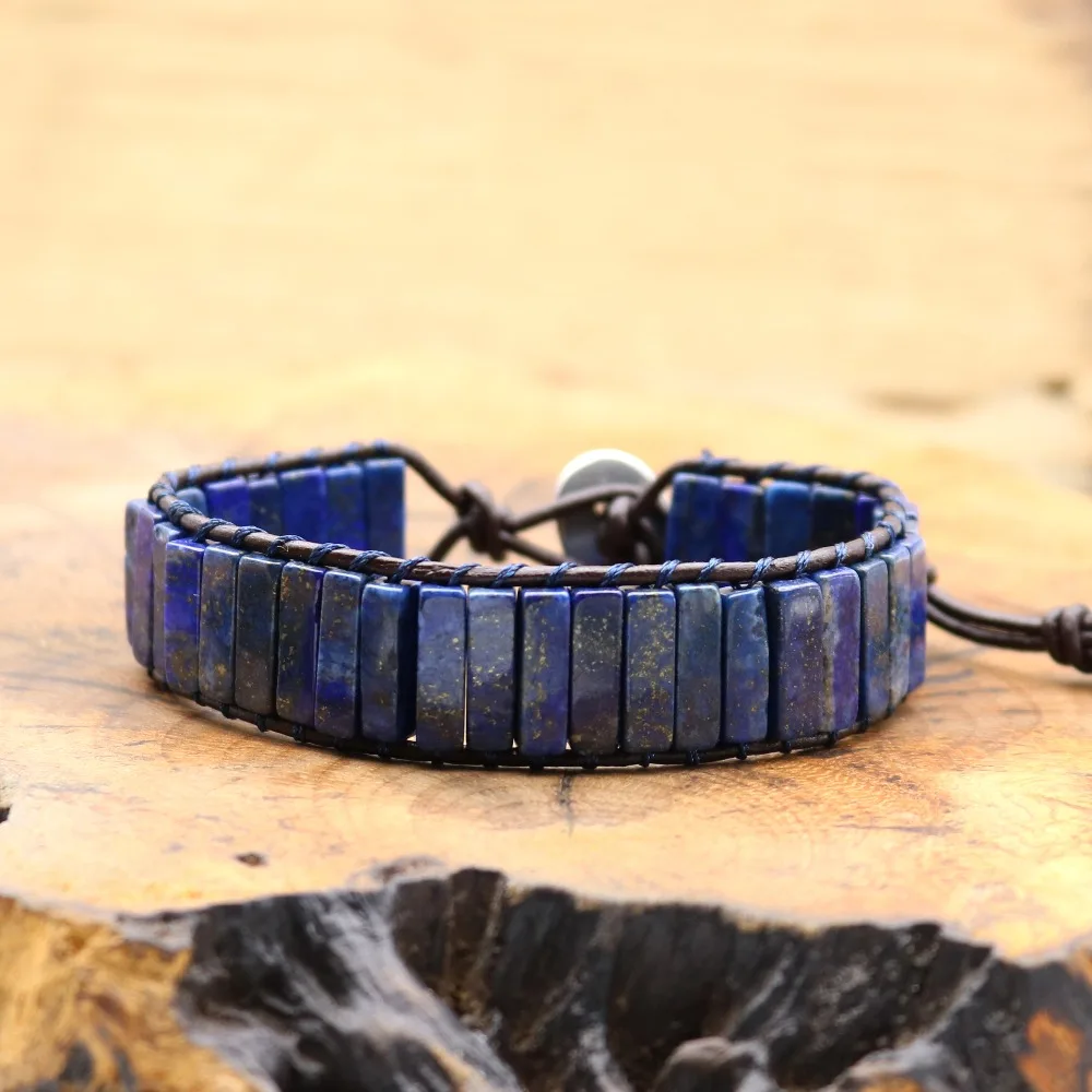 lapis Браслеты Chakra регалит натуральные камни кожаный браслет Пара Йога ювелирные изделия - Окраска металла: lapis