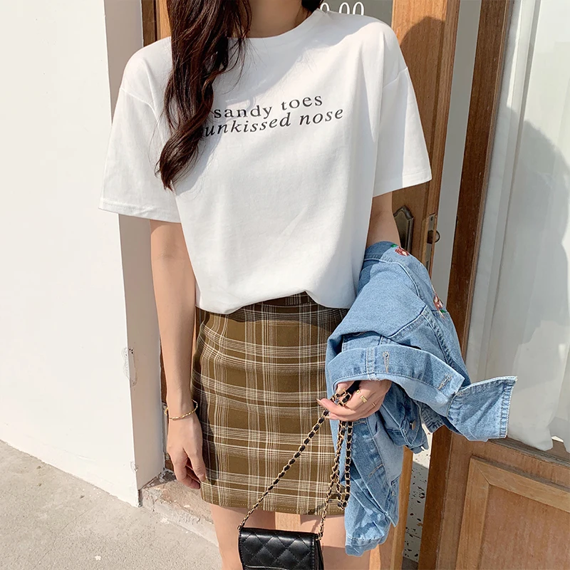 Футболка в Корейском стиле с короткими рукавами однотонная белая хлопковая