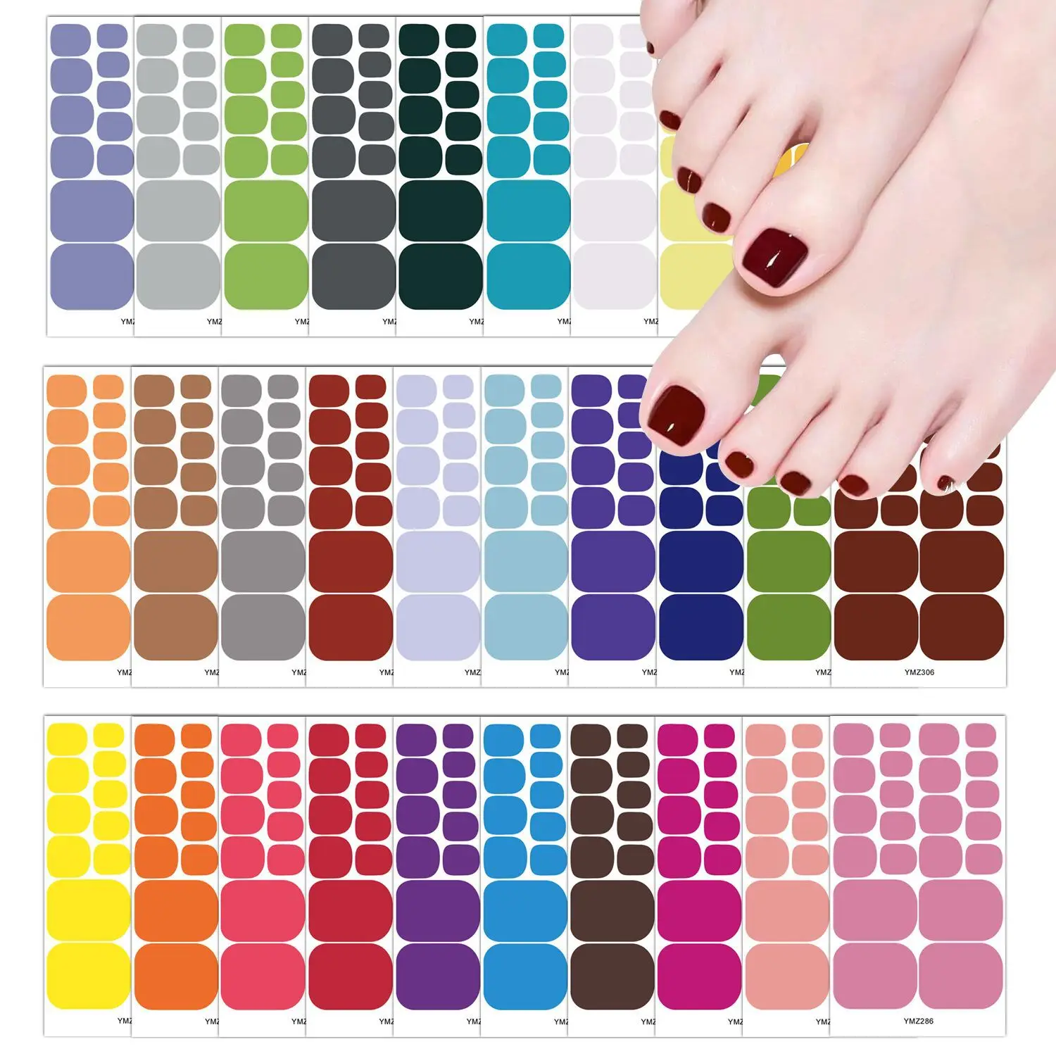 

European and American Style 3D Toe Nail Sticker Wraps Full Cover Decal Foot Nail Stickers Patches Solid Color Nails Decor Sheet