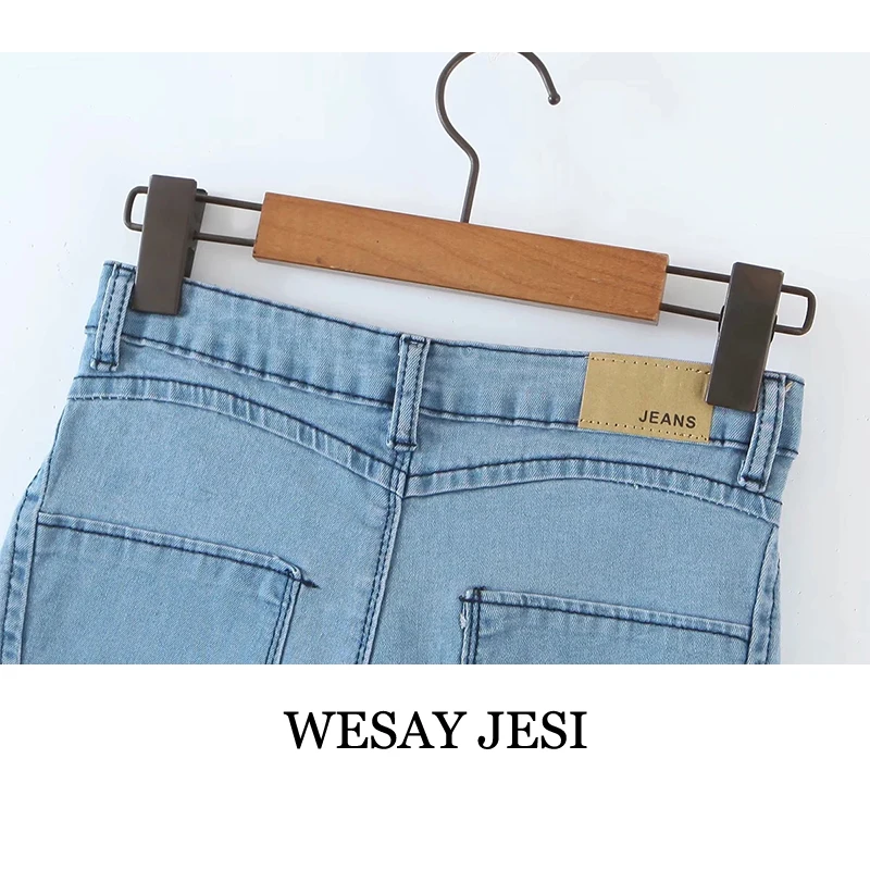 

WESAY JESI Summer Women's Denim Shorts Fashion High Waist Elasticity Jeans Pockets Chic Sexy Peach Hip Skinny Short Streetwear
