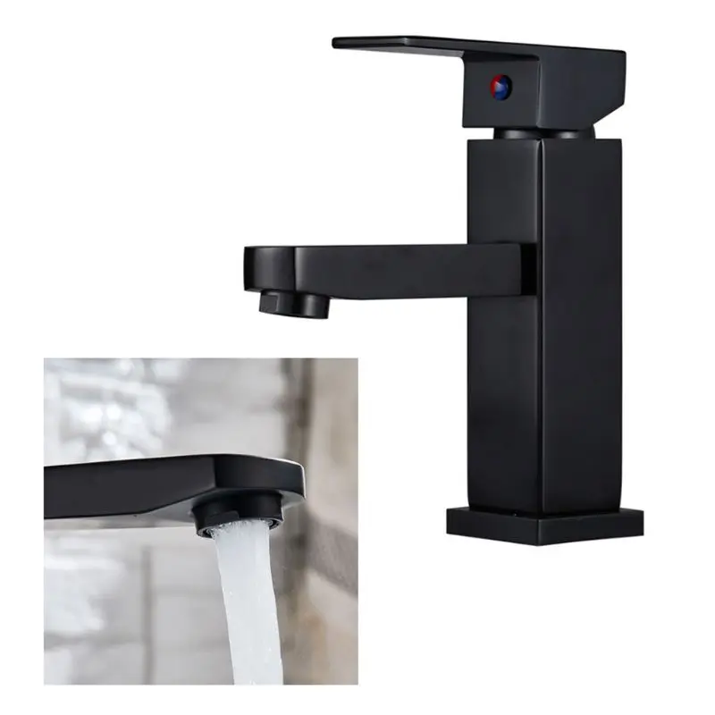 

Bathroom Black Paint Square Basin Faucet Single Handle Washbasin Mixer Tap Dropshipping