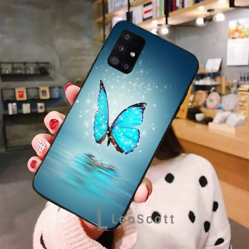 

Bling blue butterfly Phone Case For Samsung A40 A50 A51 A71 A20E A20S S8 S9 S10 S20 Plus note 20 ultra 4G 5G
