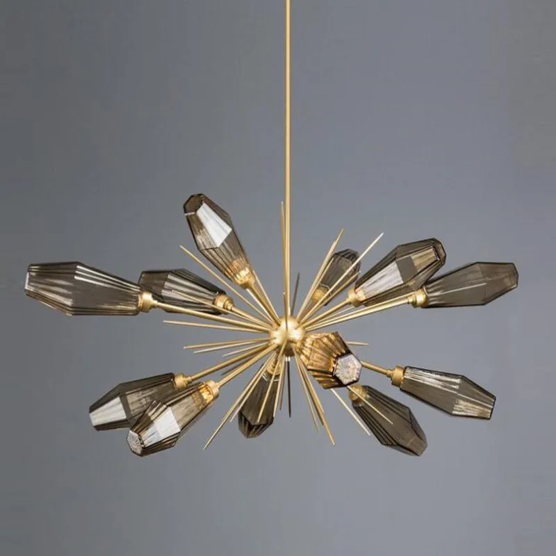 

Modern Chandelier in the Living Nordic Decor Style Room Smoky Gray Glass Branch led Lamp