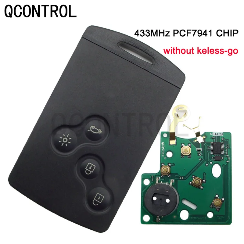 QCONTROL 4 кнопки дистанционного ключа автомобиля костюм для Renault Koleos 433 МГц PCF7941 чип