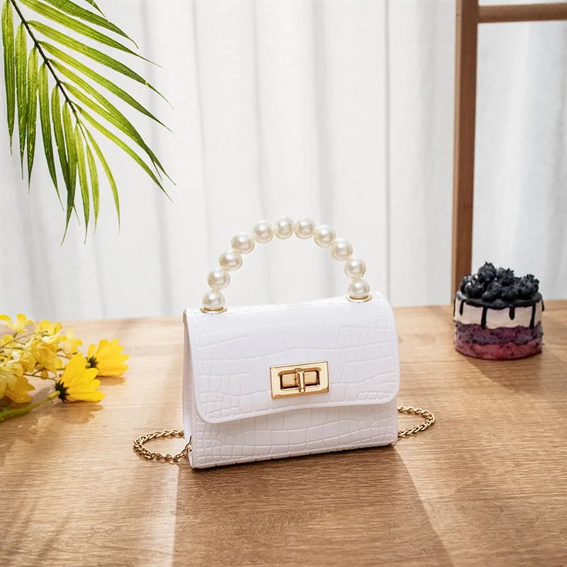 

New Korean Portable Trend Single Shoulder Pearl Crocodile Pattern Small Square Bag Bolsa Feminina Luxury Handbags Women Bags