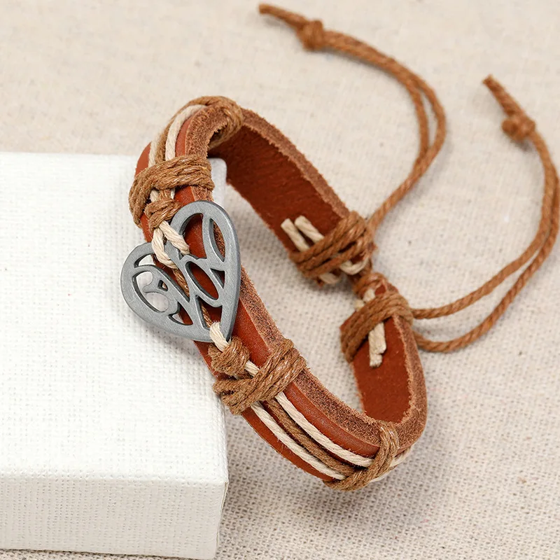 Богемный коричневый кожаный пеньковый шнур ручной работы женские браслеты из