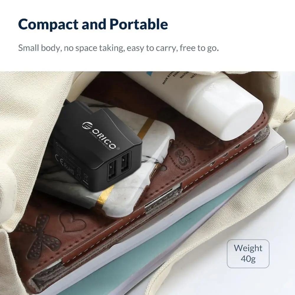 

ORICO 5V 2.1A USB Charger 2 Ports Travel Charger for iPhone Samsung Xiaomi Huawei EU Plug SmartPhone Charger