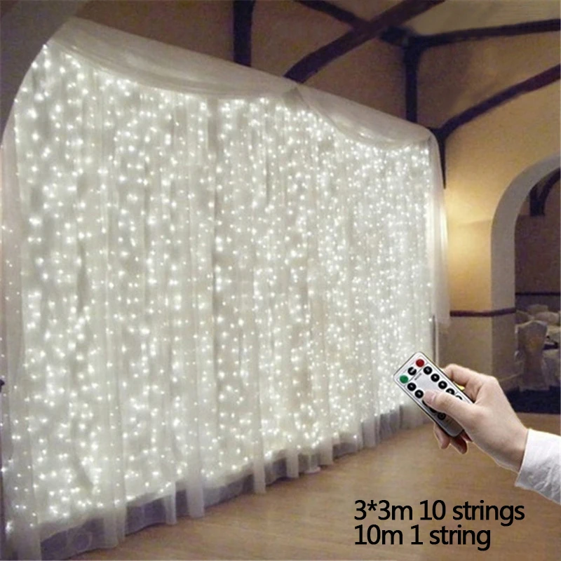 3M x 3M 300 светодиодный светильник-занавеска s романтическое рождественское свадебное украшение наружный струнный светильник-сосулька с дистанционным управлением 8 режимов USB лампа