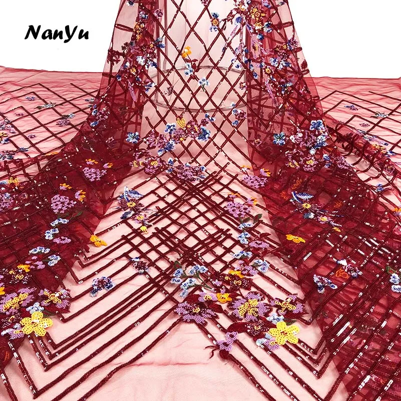 Последние блесток кружевной ткани Французский Европа Nary Blue Gillter вышивка чистая