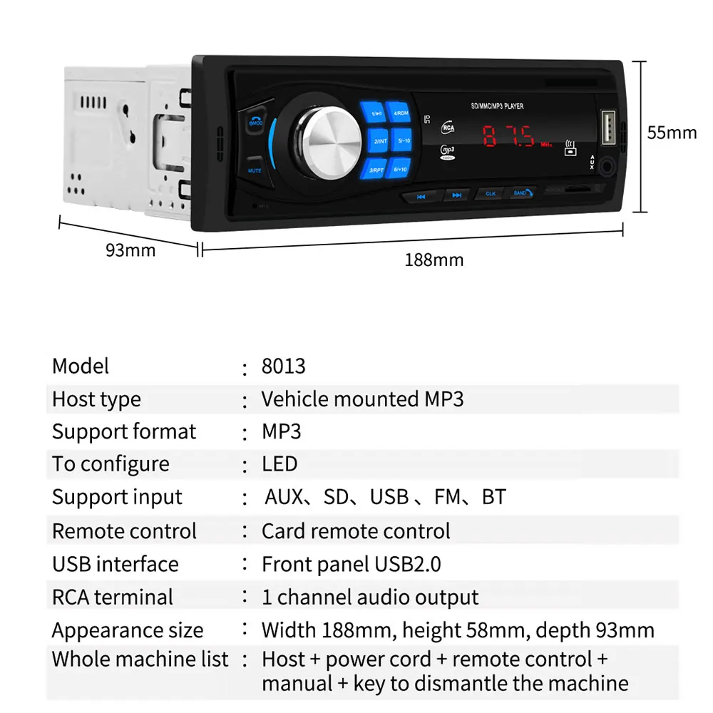 Автомагнитола 1Din MP3 плеер для приборной панели Авторадио головное устройство