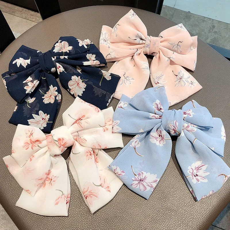 Fashion Korean Spring Barrettes Vintage Chiffon Large Bow Hair Clips Ponytail Clip Hairgrips for Women Elegant Accessories |