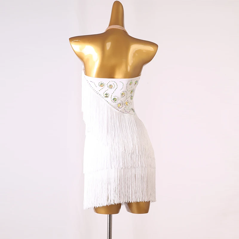 Женское платье для латиноамериканских танцев блестящее с открытой спиной и