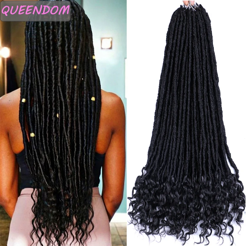 Goddess Faux Locs Crochet Hair 20 Inch Synthetic Braiding Hair with Curly Ends Ombre Braids Extensions Soft Long Afro Dreadlocks