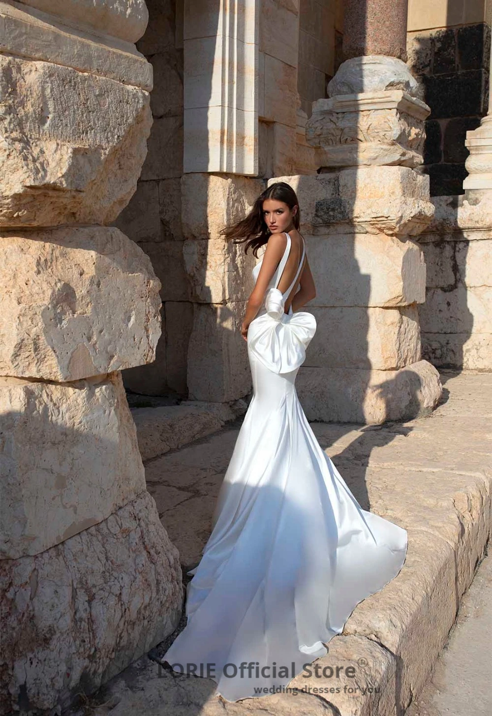 Сексуальные атласные свадебные платья LORIE с открытой спиной юбкой годе без
