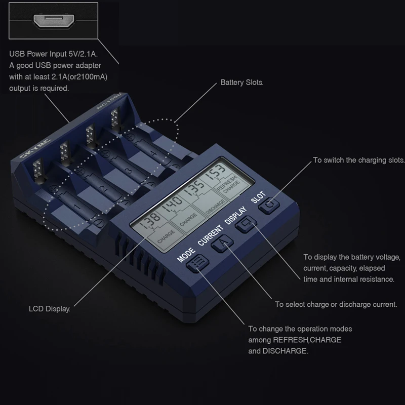 Зарядное устройство SKYRC NC1500 для аккумуляторов AA/AAA 5 В 2 1 А 4 слота ЖК-дисплей и