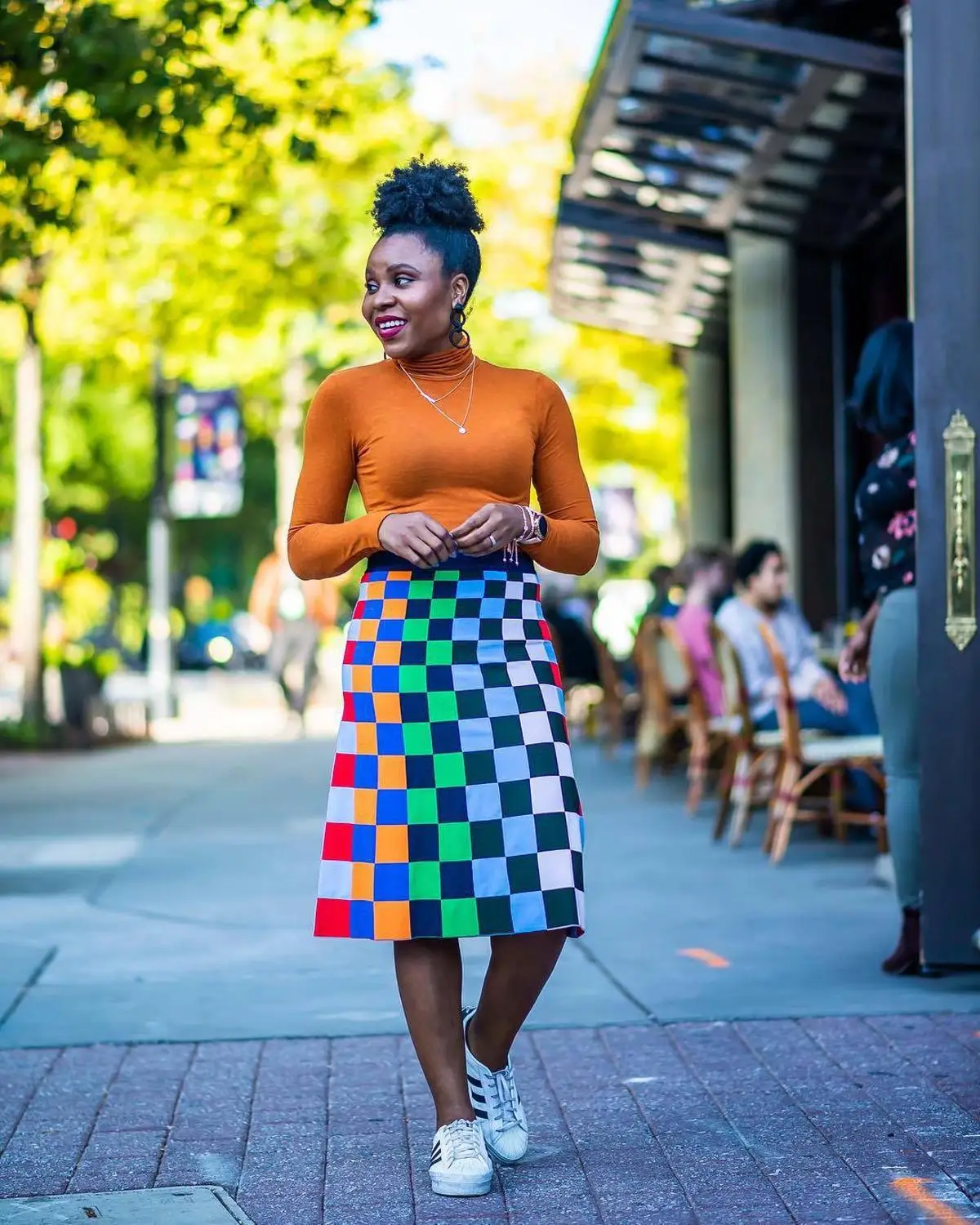 

2020Hot Recommend Style Classic Streetwear Women High Waist A-line Skirts Female Colorful Plaid Pring Knee-length Skirts