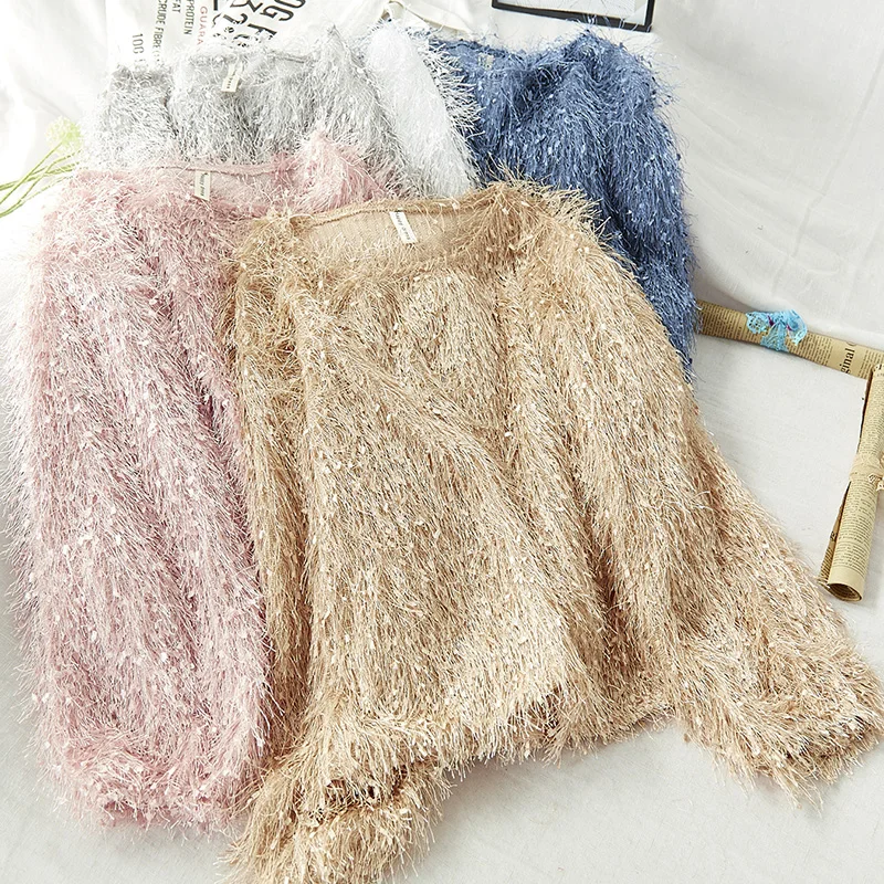 Новинка осень зима женский свитер меховые пуловеры с бахромой повседневные