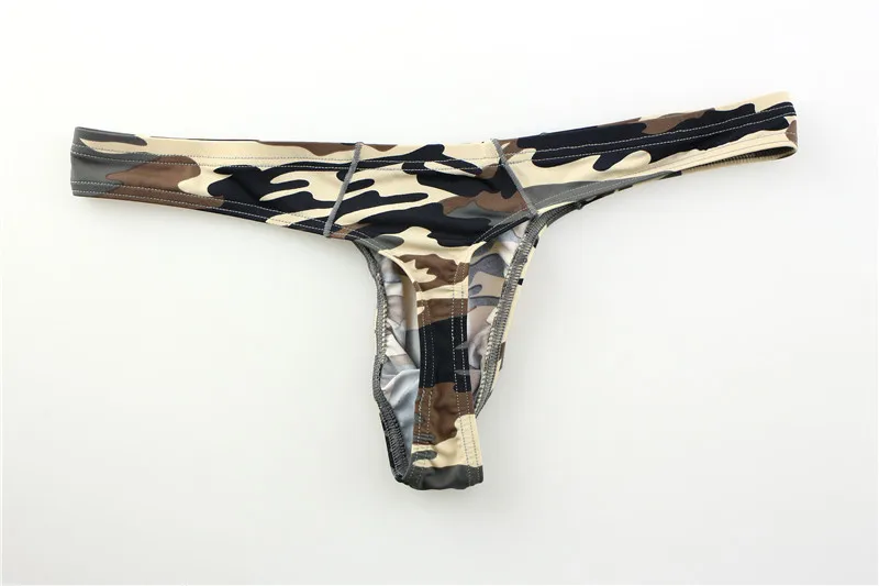 Мужские трусы брифы с принтом черные камуфляжные нейлоновые открытой спиной