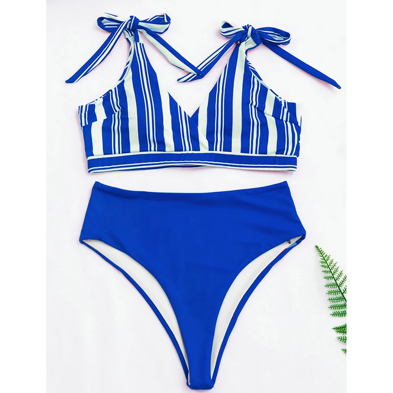 

Sexy Black Bikini High Waist Bathing Suit Women Bandage 2 Pieces Swimsuit Striped Bandage Swimwear Women Bikini 2020 Beach Wear