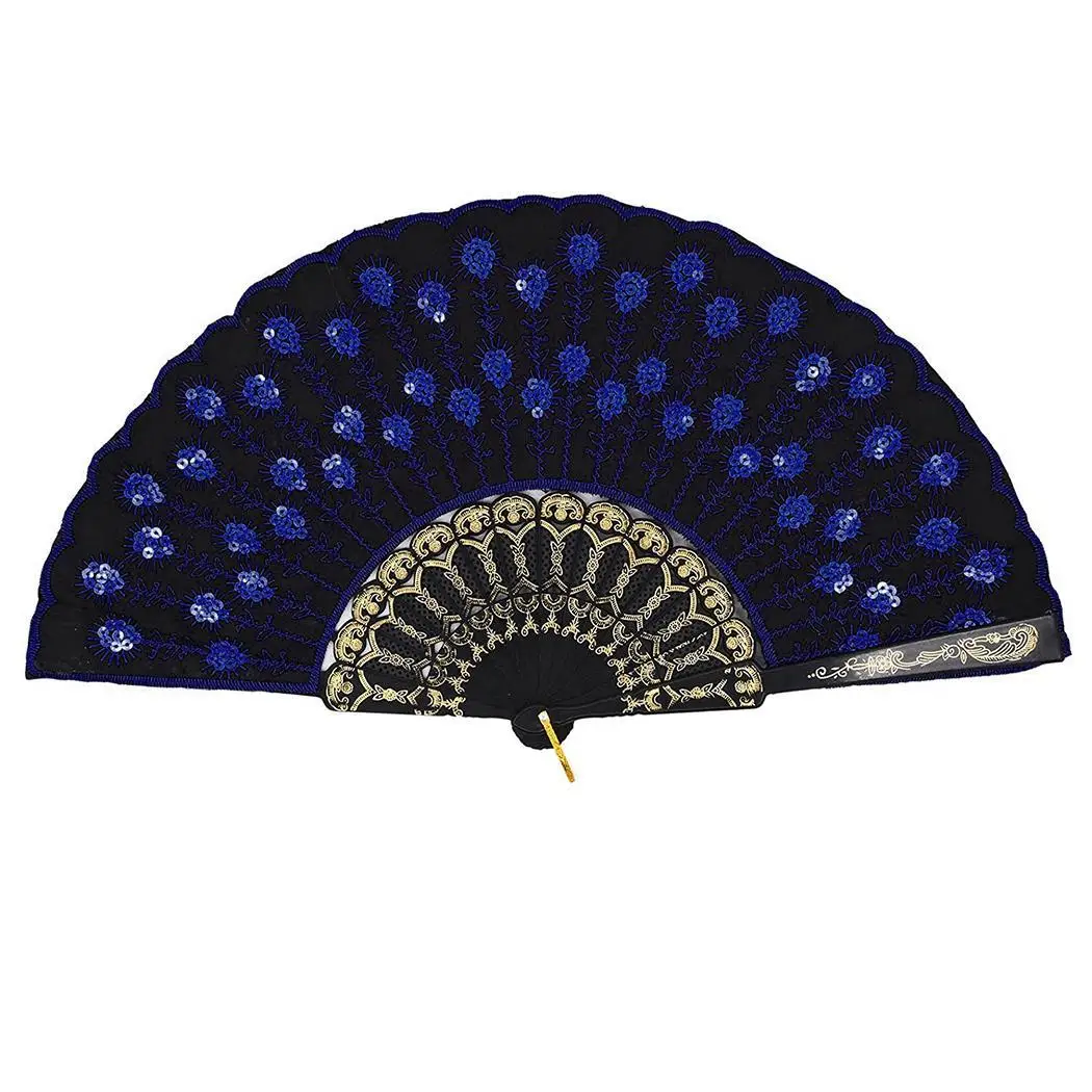 Folding Exquisite Sequins Peacock Feather Pattern Craft Decoration Embroidery 42cm/16.5inches Fan Gift |