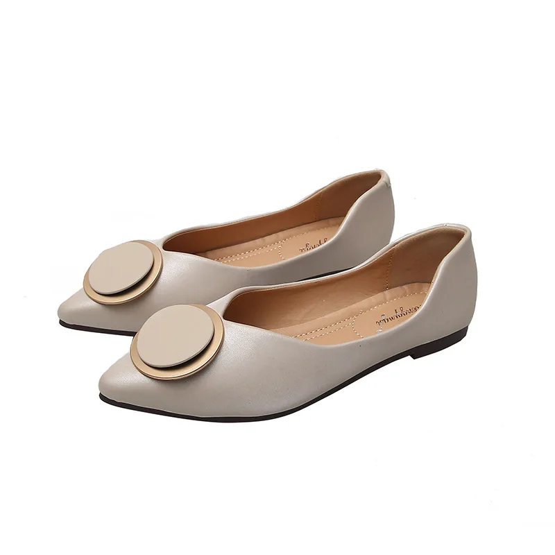 

2020 Ballet Flats Shoes Women Fashion Pointed Toe Loafers Female Soft Comfortable Flat Shoes Brand Metal Buckle Zapatos De Mujer
