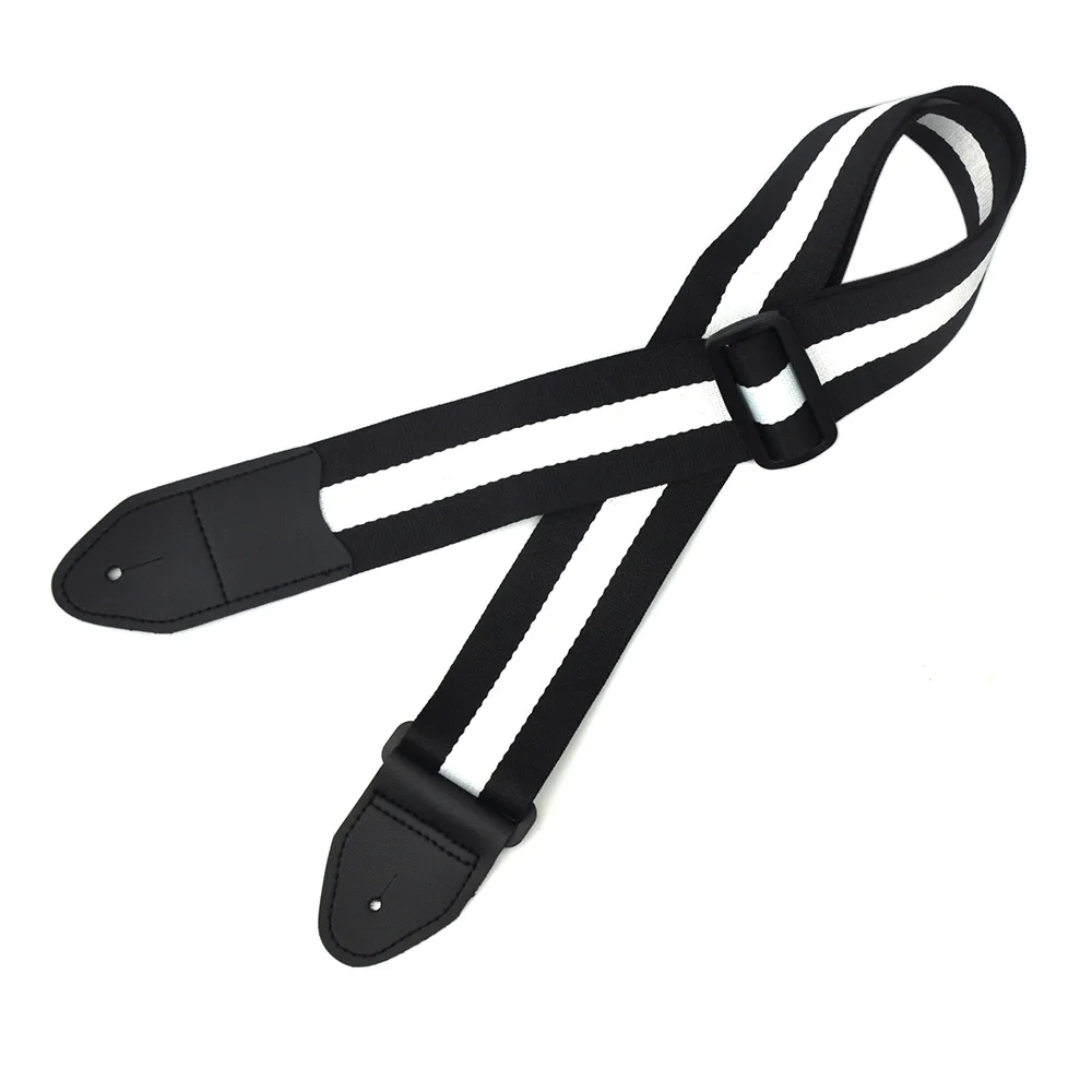 

1.3m Black and White Cotton Guitar Bass Strap 5cm Wide Stripes Contrast Colors w/ Leather Head