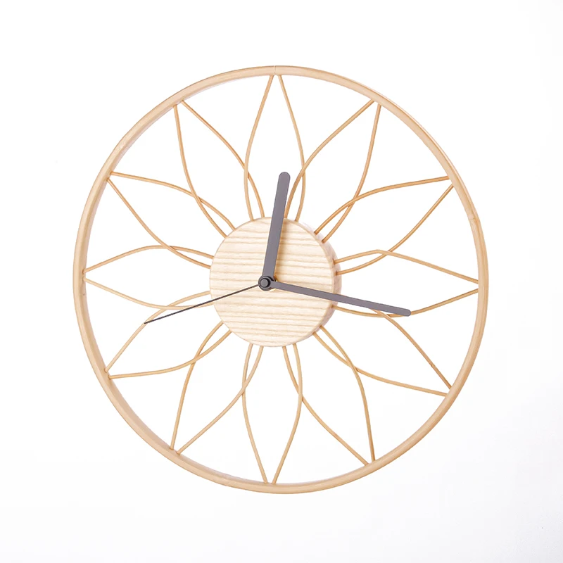 

Simple Flower Wall Clock Wooden Round Silent Living Room Wall Watch New Chinese Handmade Reloj De Pared Home Decoration EF50WC