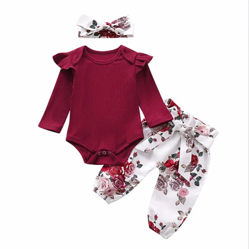 

Newborn Baby Girls Bodysuit Pant Clothes Set for Infant Toddler Children Kids Printed Long-sleeved Jumpsuit Tops Trousers Suit