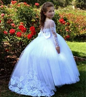 white ball gown flower girl dresses wedding party girl pageant dress first communion