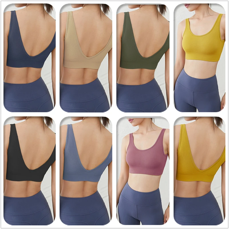 

Sexy Sports Bra Lenceria Women Deep V Beauty Back Wireless Bralette Lingerie Push-up Running Underwear