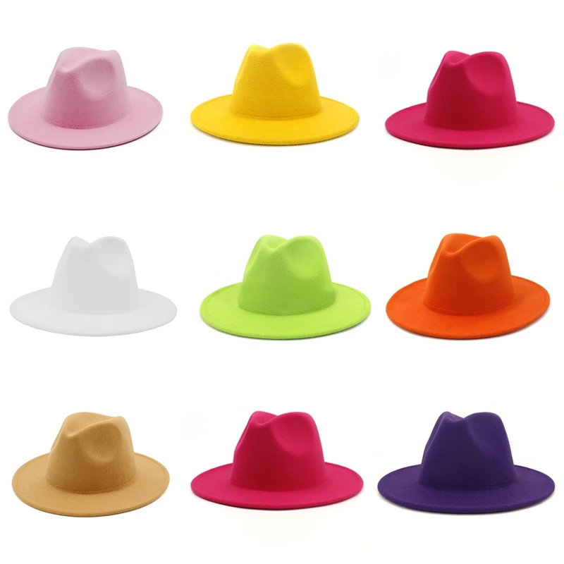 Chapeau fedora de couleur unie pour hommes et femmes  21 couleurs  large bord  jazz top hat  automne