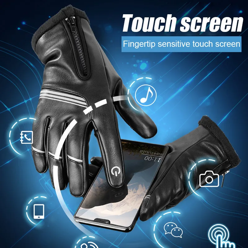 

Fall/Winter Warm Windproof Gloves Fleece Shock Absorption Reflective Full Finger Touch Screen Motorcycle Riding Gloves