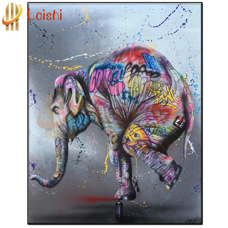 

Diamond Painting Creativity, graffiti, elephant standing on one foot Full Square Round Drill Embroidery gift Home Decor mosaic