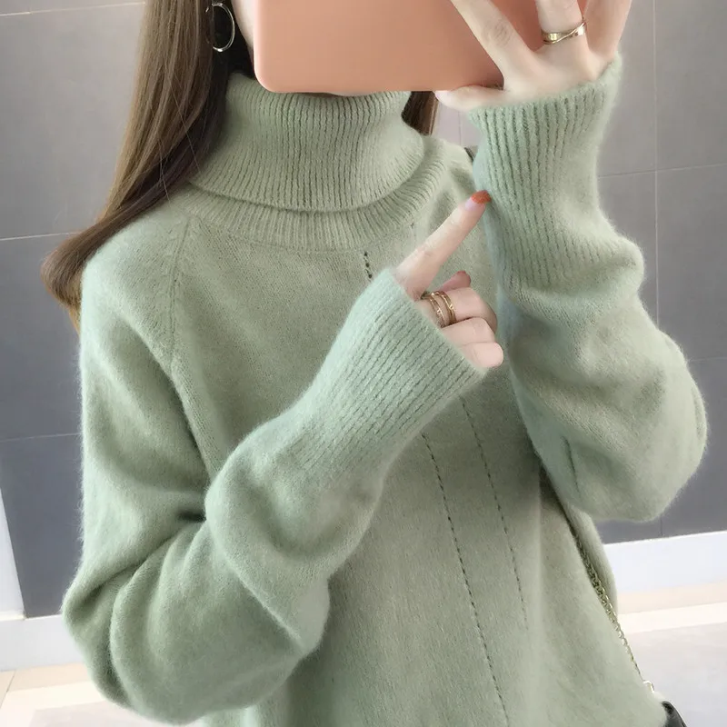 Осень-зима 2019 свитер с высоким воротником Женский плотный вязаный пуловер