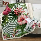 Плед BeddingOutlet с цветами, бархатное покрывало с листьями, красными, зелеными, белыми, тропическими растениями, плюшевое покрывало для кровати, 150x200