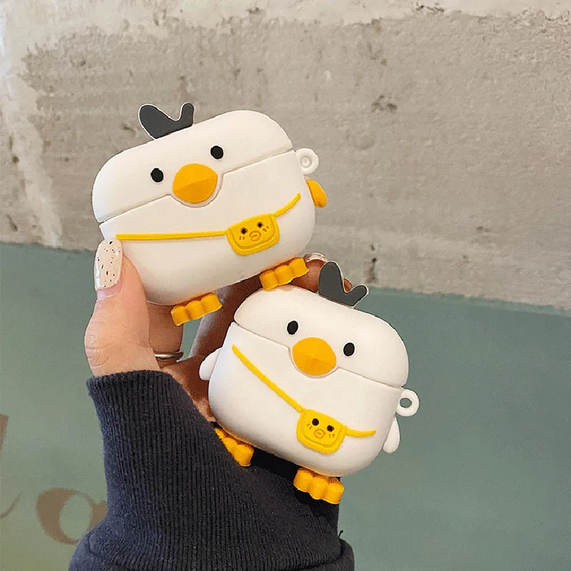 Чехол для apple AirPods 3 новый милый мультяшный Черный силиконовый чехол whtie Duck