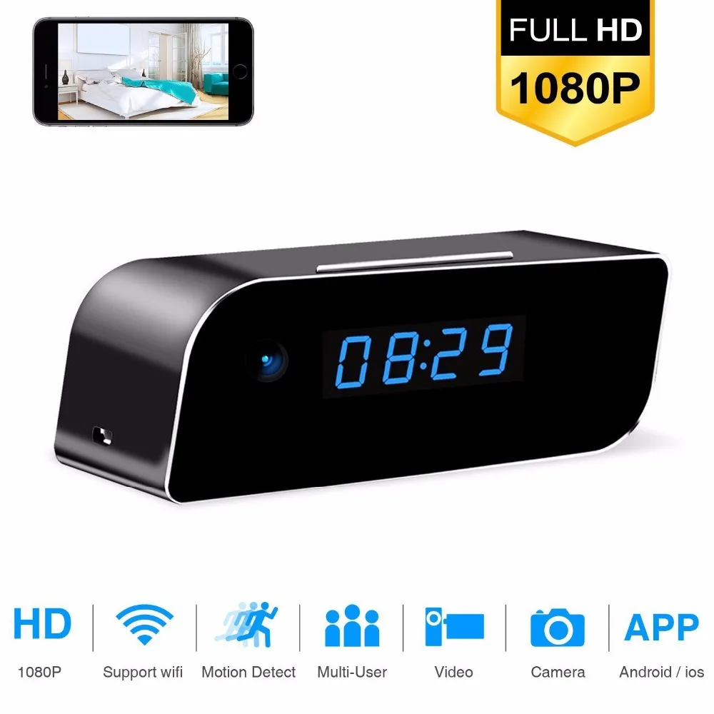 

1080P WIFI Mini Camera Time Alarm Clock Wireless Motion Sensor IP Security Night Vision Micro Home Remote Monitor TF card