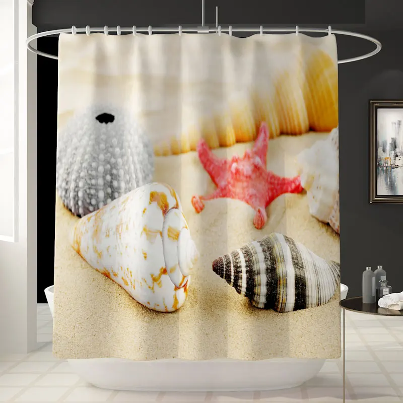 only one 4 Pcs Beach Shell 3d Shower Curtain Pedestal Rug Lid Toilet Cover Mat Bath Carpet Set Bathroom Curtains with 12 Hooks Home Decor - Цвет: only one
